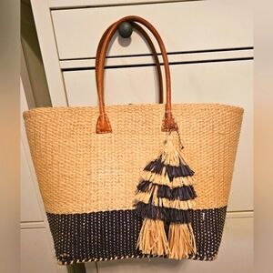 Mar Y Sol Womens Blue Tan Leather Ibiza Tote Bag